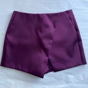 Topshop Maroon Structured Asymmetrical Casual Wrap Skort Short